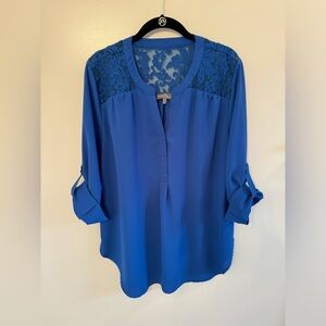 Market & Spruce Blue Lace Blouse Size XL